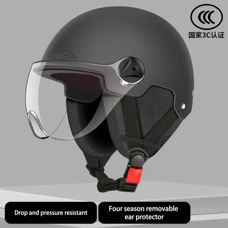 Nationale Certificering Effen Kleur Halve Helm Motorhelm Warm Cruise Casco Casque Moto Helm Buiten Ridderhoed