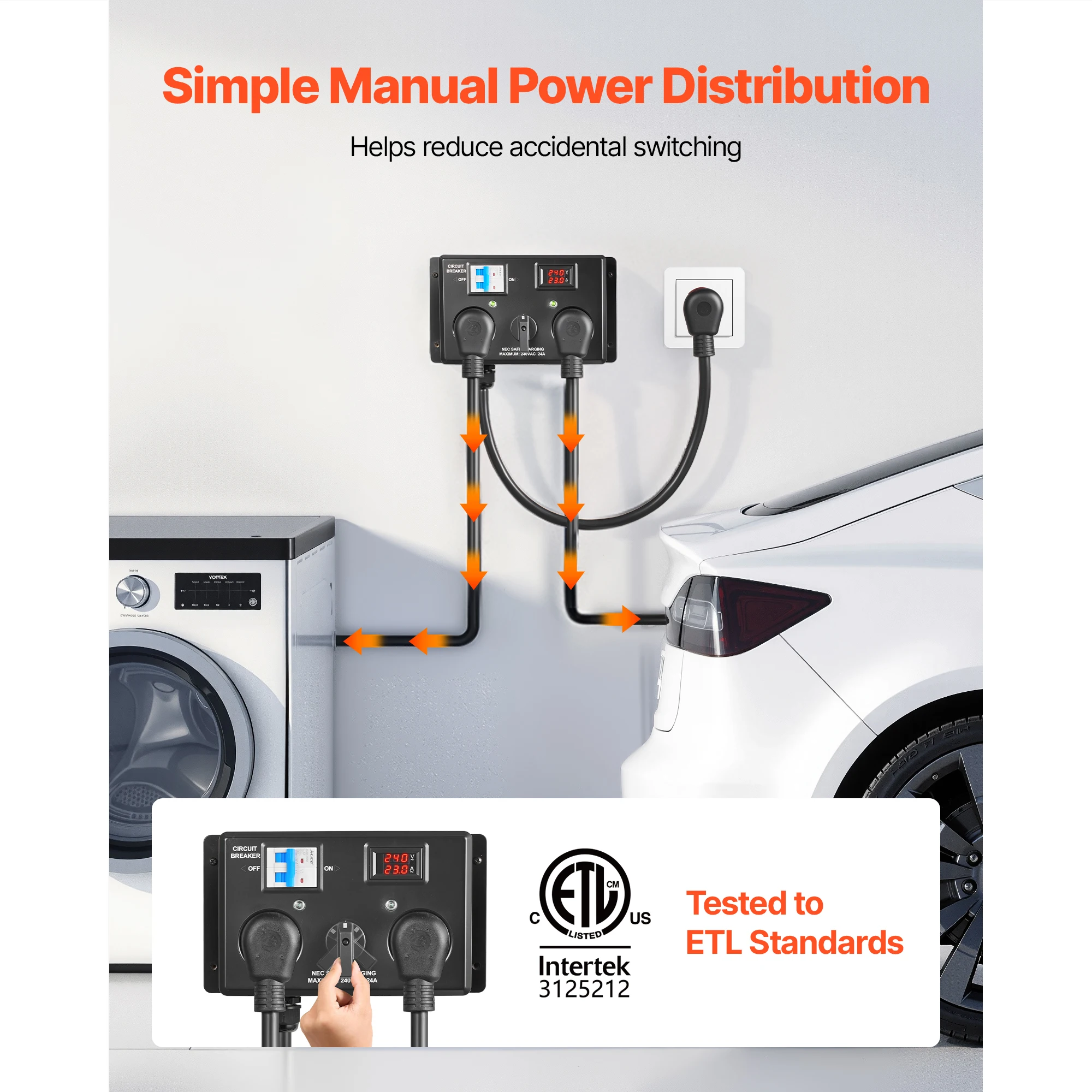 SucceBuy Manual EV Charging Switch for Dryer & EV 24A Max 240V with Circuit Breaker Real-Time Display Hand-Operated Selector ETL