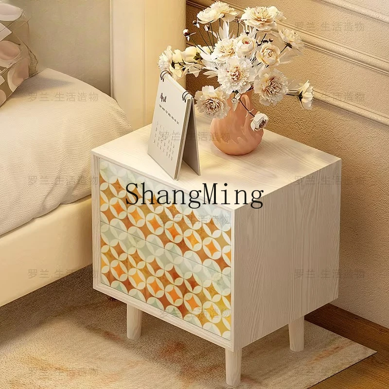 

ZYY modern cream wind solid wood bedside double-layer storage household storage simple light luxury storage decorative edge few