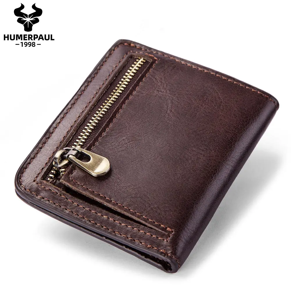 Genuine Leather Wallets for Men RFID Blocking Multi Function ID Credit Card Holder Money Bag Slim Zipper Male Coin Purse