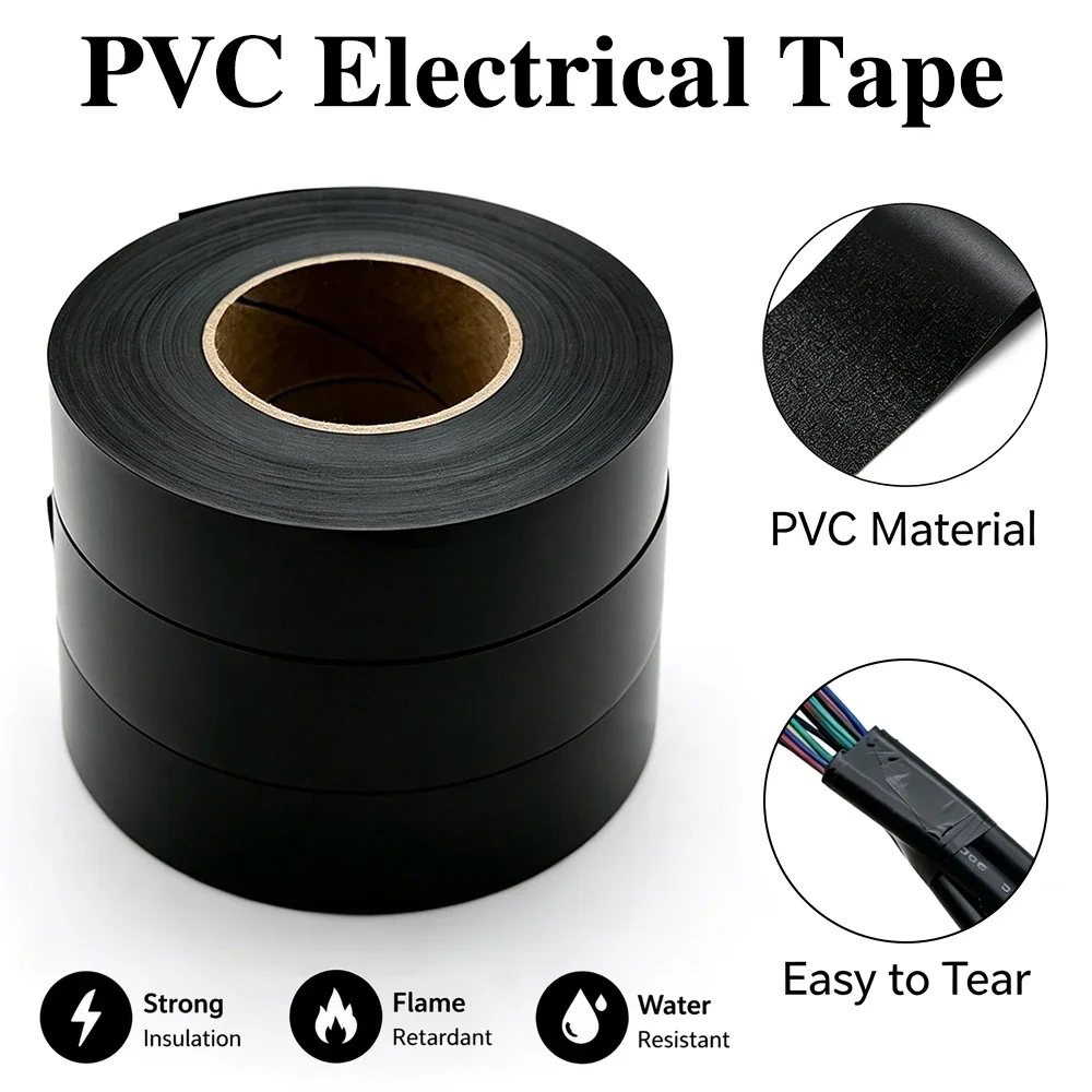 Black PVC Tape High Adhesive Electrical Tape For Wire Insulation Leakage Prevention Cable Repair Vehicle Wiring Protection