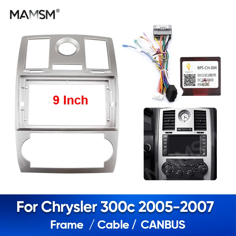 MAMSM For CHRYSLER 300C 2005-2007 9 Inch Android Car Radio Frame Fascia Trim Bezel Auto Stereo Panel Canbus Cable Harness Kit