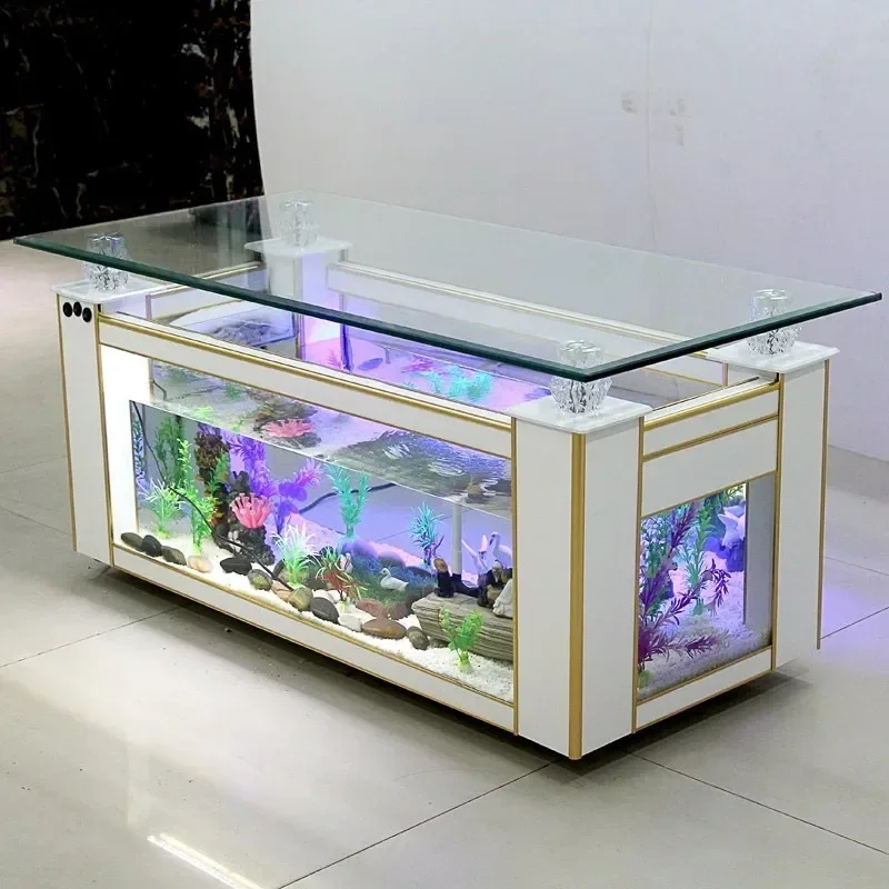 Small Living Room Rectangular Ecological Fish Tank Aquarium Coffee Table Creative Independent Open Tea  Turtle Jar