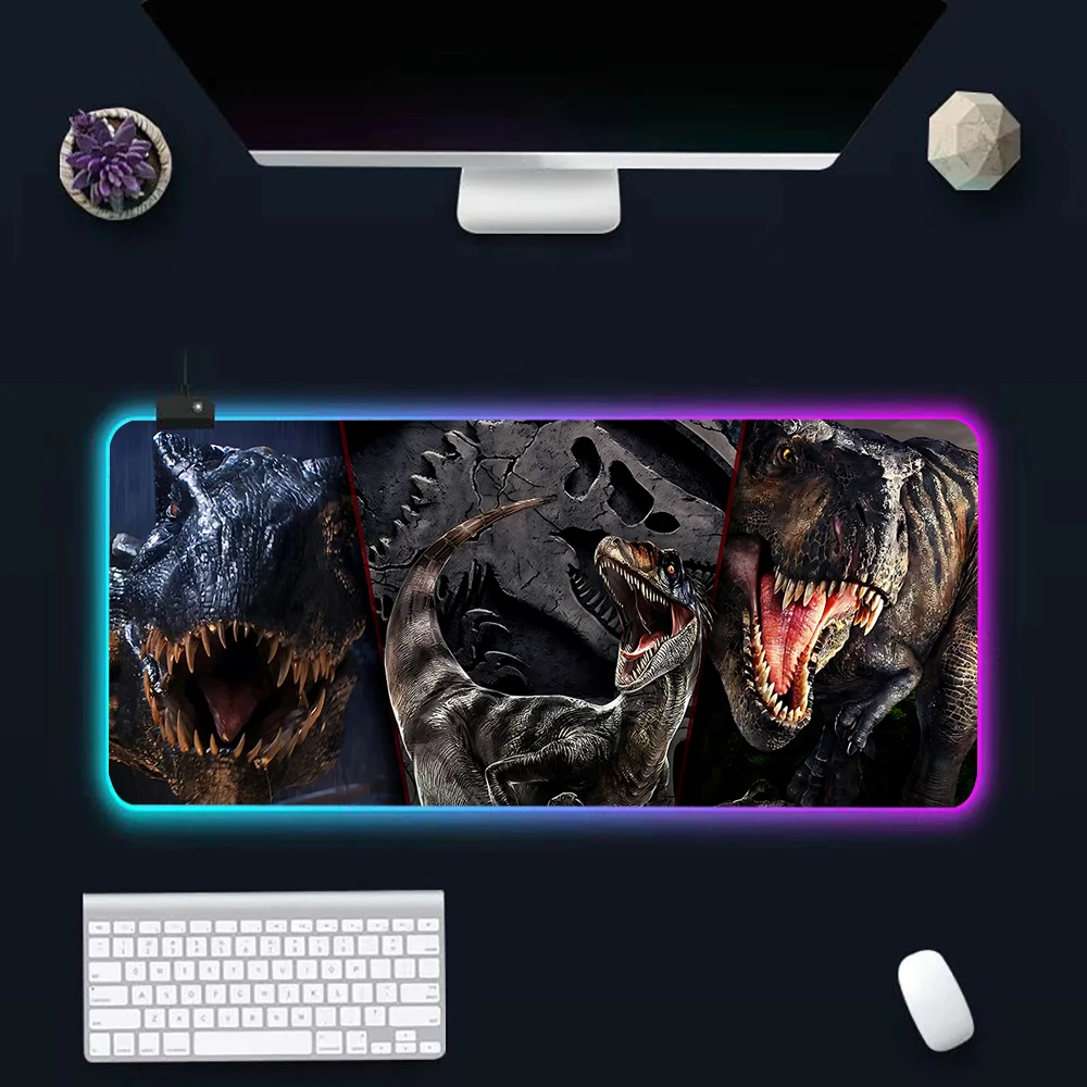 Hot movie Jurassic dinosaurs RGB Pc Gamer Keyboard Mouse Pad Mousepad LED Glowing Mouse Mats Rubber Gaming Computer Mausepad