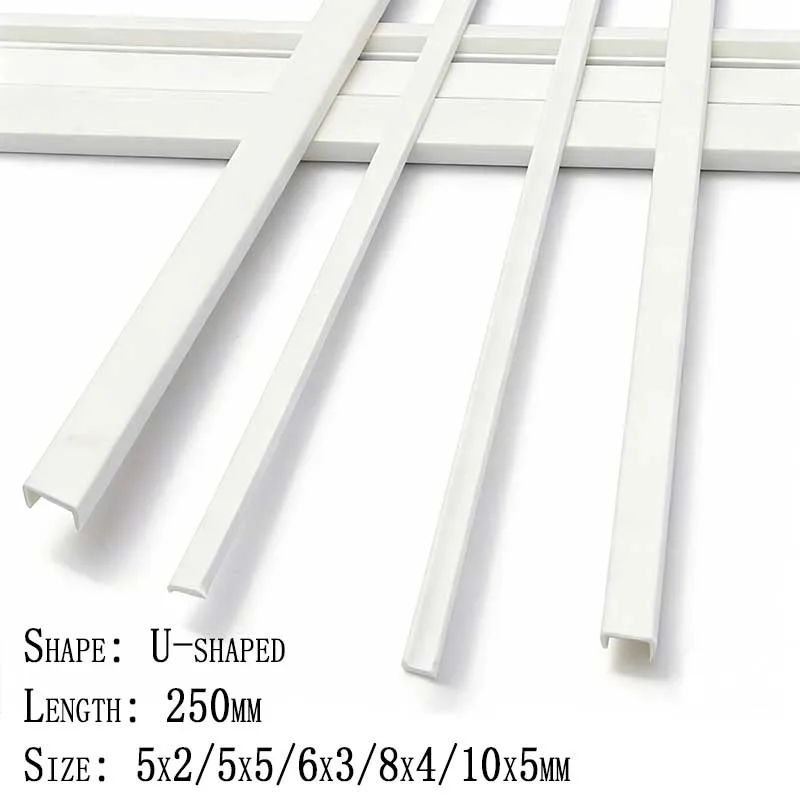 White U-Shaped ABS Plastic Strips/Rods, DIY Building Model Material & Cutting Supplies for Crafts, School Projects, Prototyping