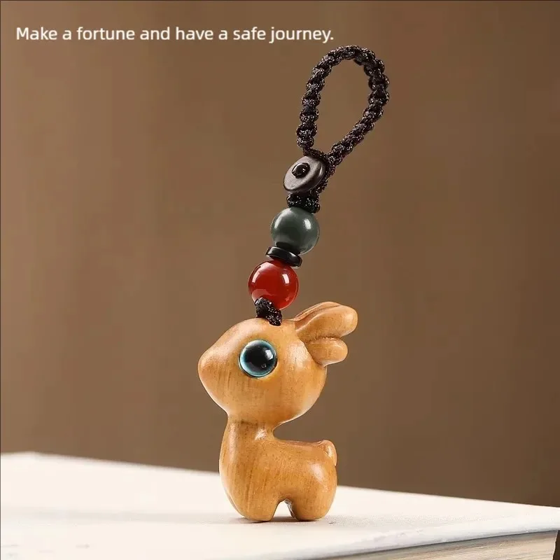 

Creative Cute Deer Sandalwood Car Key Ring Chinese Style Wood Pendant Bag Charm Mobile Phone Handmade Prosperity Lucky Keyring