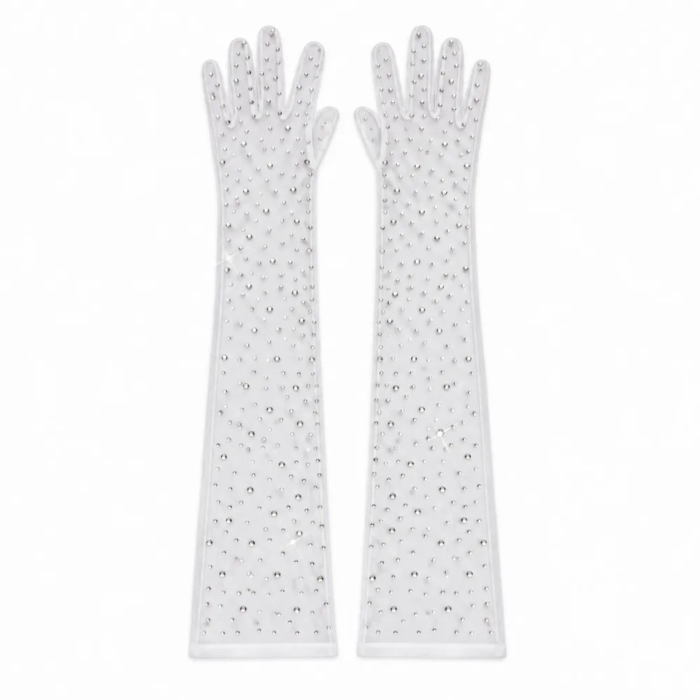 Retro Black White Mesh Gloves Stretchy Ultra Thin Sheer Tulle Gloves Full Finger Breathable Fishnet Gloves Party Supplies