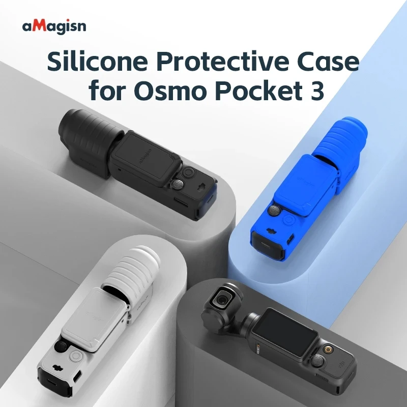 aMagisn Silicone Protective Case Soft Shell Black/Blue/Gray Cover Sports Camera Accessory for DJI OSMO Pocket 3 Pocket3