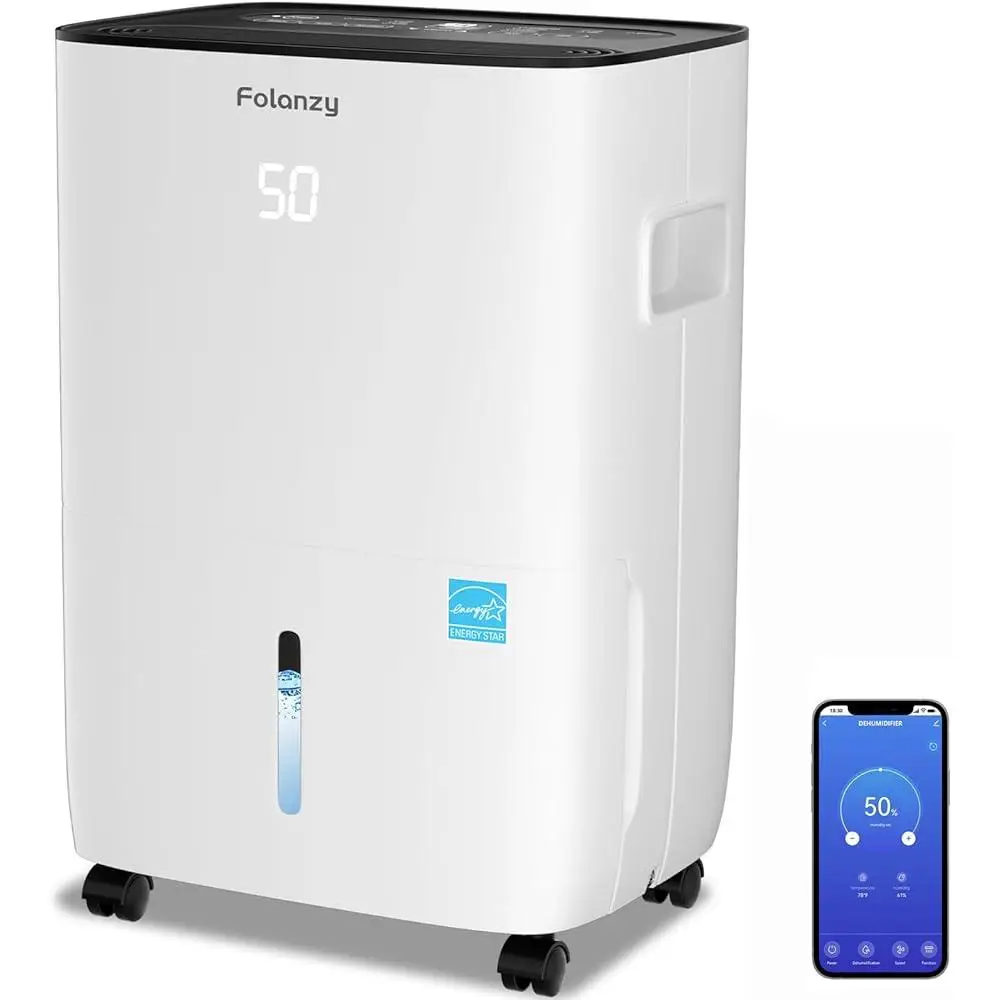 Smart Dehumidifier 120 Pints Energy Star APP Control Humidity Reduction 6200 Sq Ft Continuous Drainage Low Noise Auto Restart