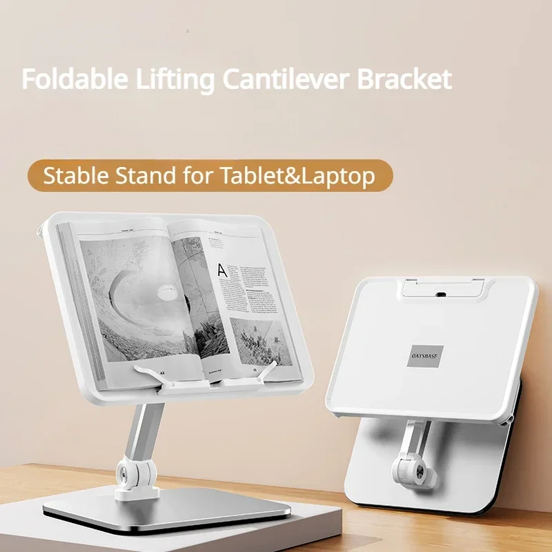 

Oatsbasf Foldable Tablet Stand Height Adjustable Desktop Reading Holder Laptop Stand 180°Angle Rotatable 30KG High Load Bearing