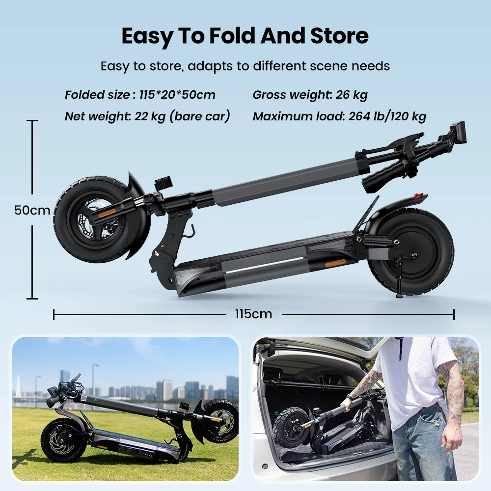 IScooter W9 Elektroroller 1000W Motor 48V14AH Hochleistungs-Lithium-Batterie Unterstützt APP E-Scooter Vordere und Hintere Scheibenbremsen Stadtfahrten Höchstgeschwindigkeit 45KM/H Maximale Reichweite 45KM 10-Zoll-Luftreifen für jedes Gelände Brandneu Original – Detail 6
