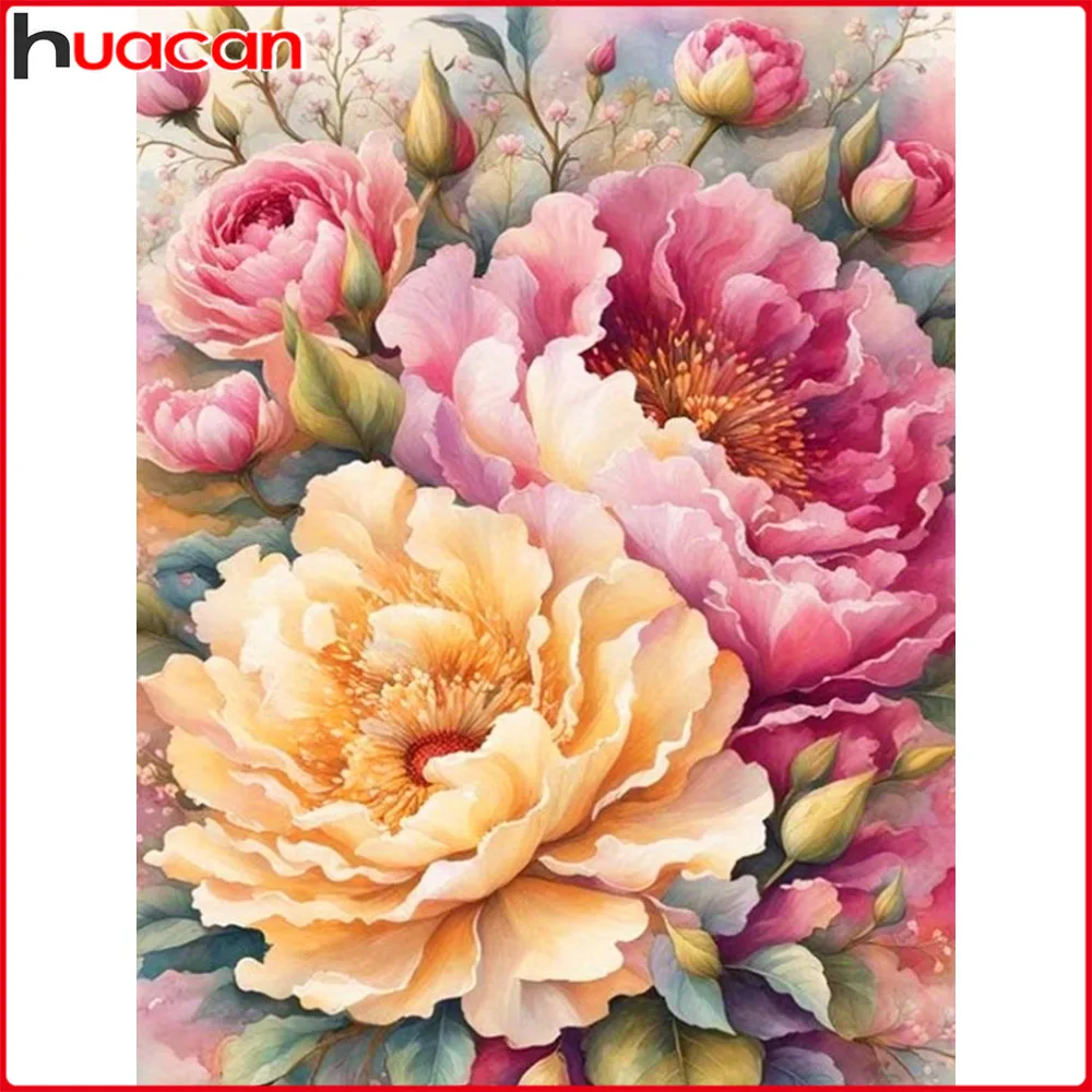 Huacan Neuheiten 2026 DIY Diamantmalerei Pfingstrose Diamant-Mosaik Blumen Komplettset Strass-Bilder