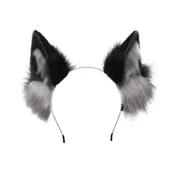 Ear Headband Furry Wolf Ear Cosplay Headband for Halloween Party Masquerade Elastic Anti-slip Decoration Contrast Color Unisex