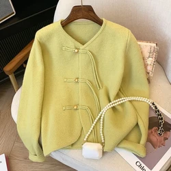 Green Knitted Cardigan Autumn and Winter Soft Comfortable Korean Fashion Sweater Coat Temperament Office Lady White Cardigan