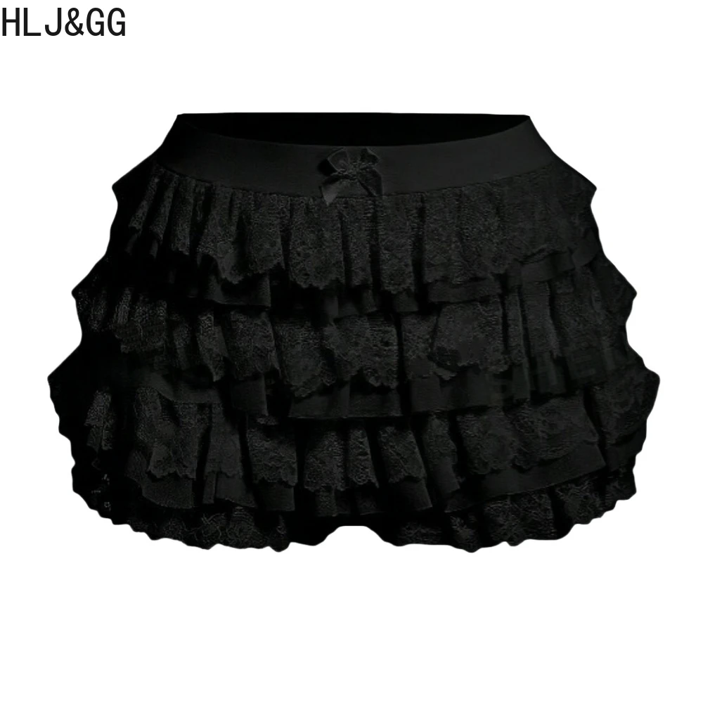 HLJ & GG 블랙 섹시한 오프 숄더 붕대 코르셋 투피스 세트 여성 슬림 크롭 탑과 레이스 프릴 미니 스커트 의상 streetwear