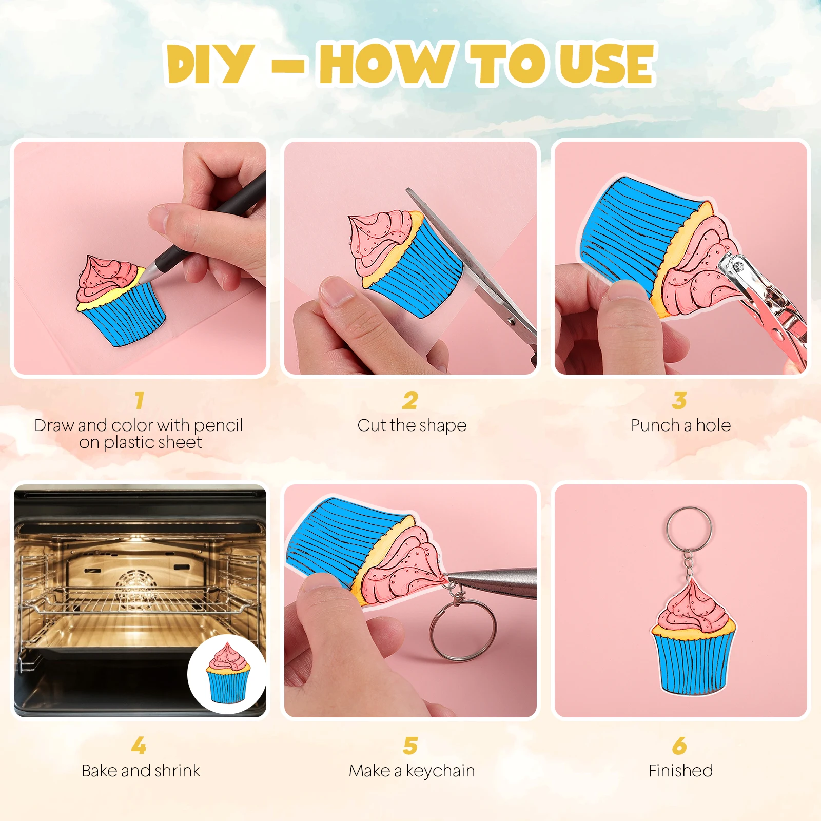 

10Pcs Heat Shrink Plastic Sheets 10Pcs Ear Hooks 10Pcs Keyrings Diy Craft Kit For Improving Childrens Hands On Ability