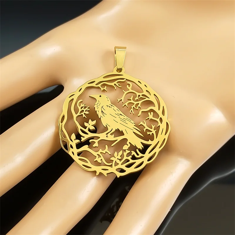 3Pcs Hollow Black Crow Charms For Women Men Stainless Steel Gold Silver Color Tree Of Life Love Pendants Jewelry Making