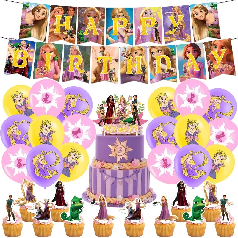 Anime Magic Hair Romance Theme Birthday Party Decoration Long Haired Princess Flag Pulling Cake Plaque Balloon Spiral Party deco