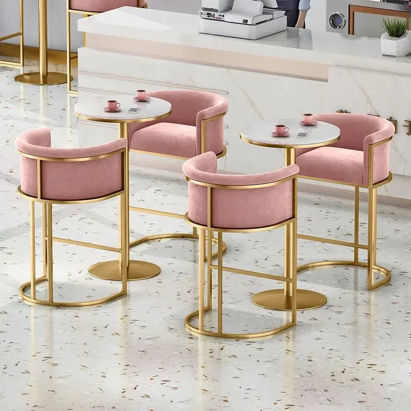 Light Luxury Bar Chair Coffee Shop Leisure High Stool Iron Simple Bar Chair Leisure Island Chair Front Desk Work High Stool