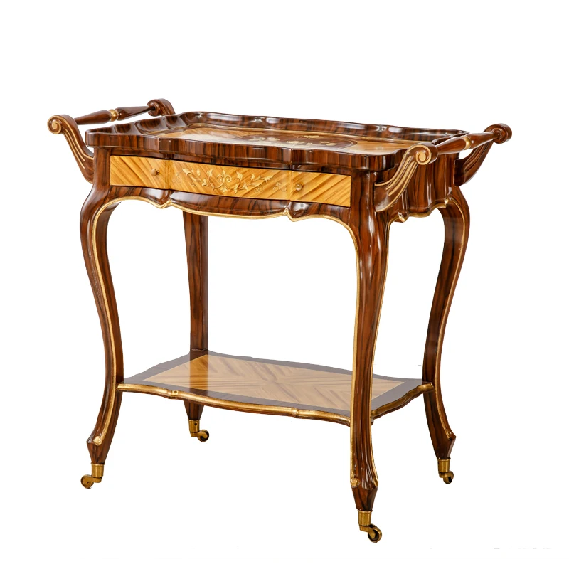 Chariot de service en bois de luxe pour aliments, thé, en-cas, transport de la cuisine aux chambres d'hôtel, service de table dans les restaurants, style traditionnel