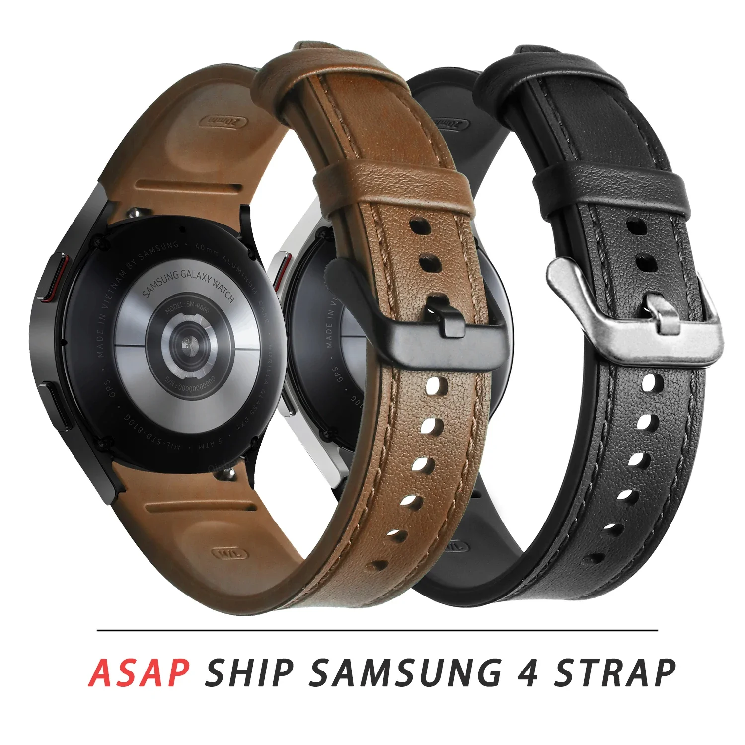 No Gaps Leather +Silicone 20mm strap for Samsung Galaxy Watch 6 5 4 Classic 46mm 42mm Bracelet for Samsung Watch 44mm 40mm band