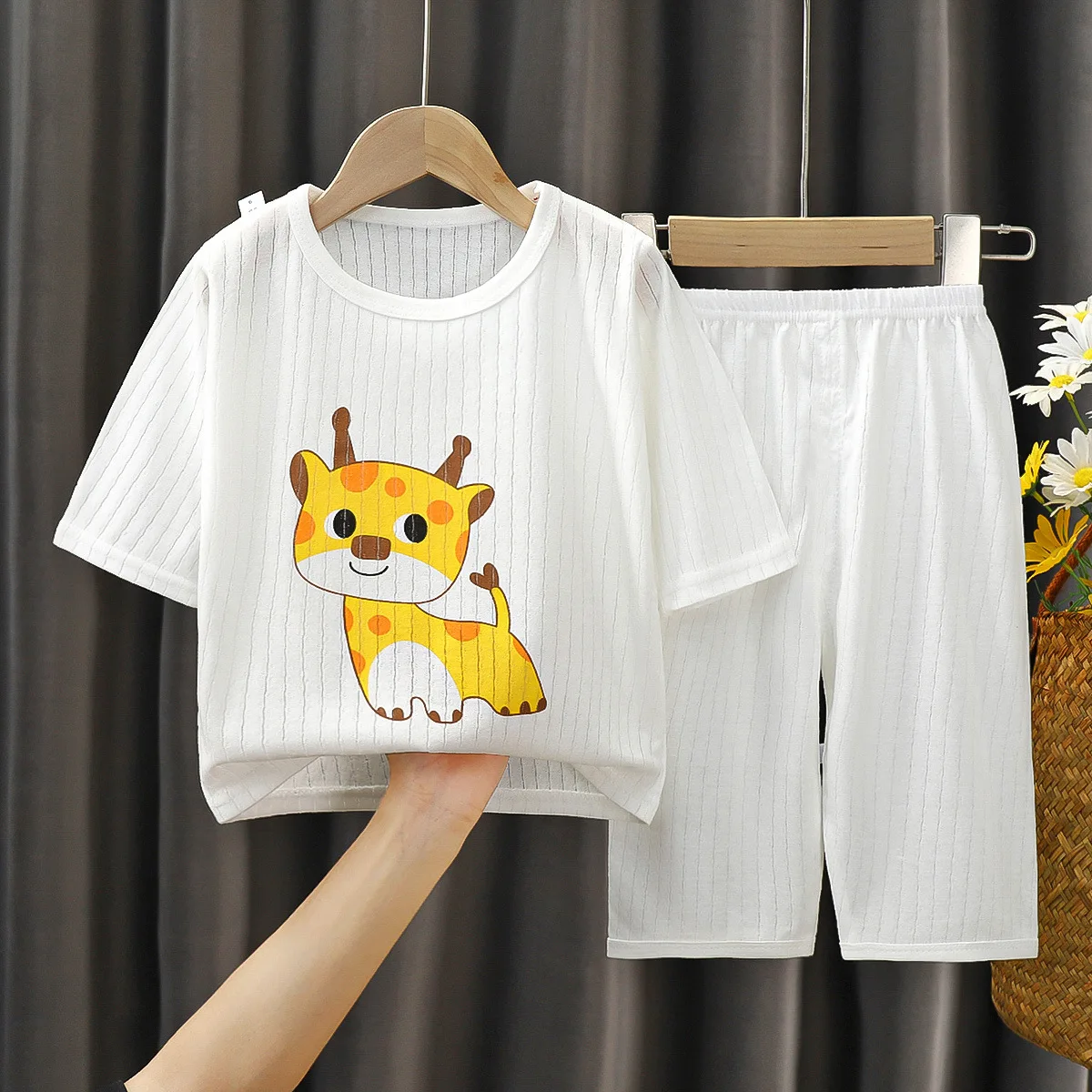 2Piece Set Summer Children Clothes Girls Boys Cartoon Cute Casual Short Sleeve Cotton Baby Tops+Loose Pants Kids Clothing BC714