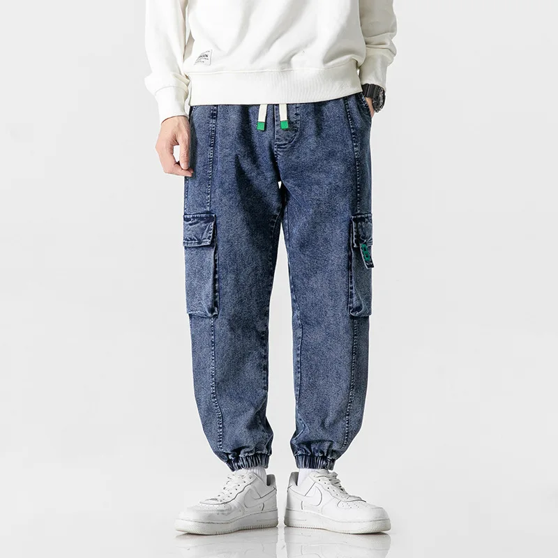 Plus Size Men\'s Cargo Jogger Jeans Hip Hop Streetwear Multiple Pockets Stretched Cotton Casual Denim Pants Baggy Trousers 8XL