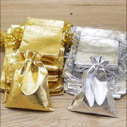 Bolsa con cuello de diseño especial de oro y plata de gran tamaño para regalos de boda, joyería de dulces y bolsas de joyería, 50 unidades