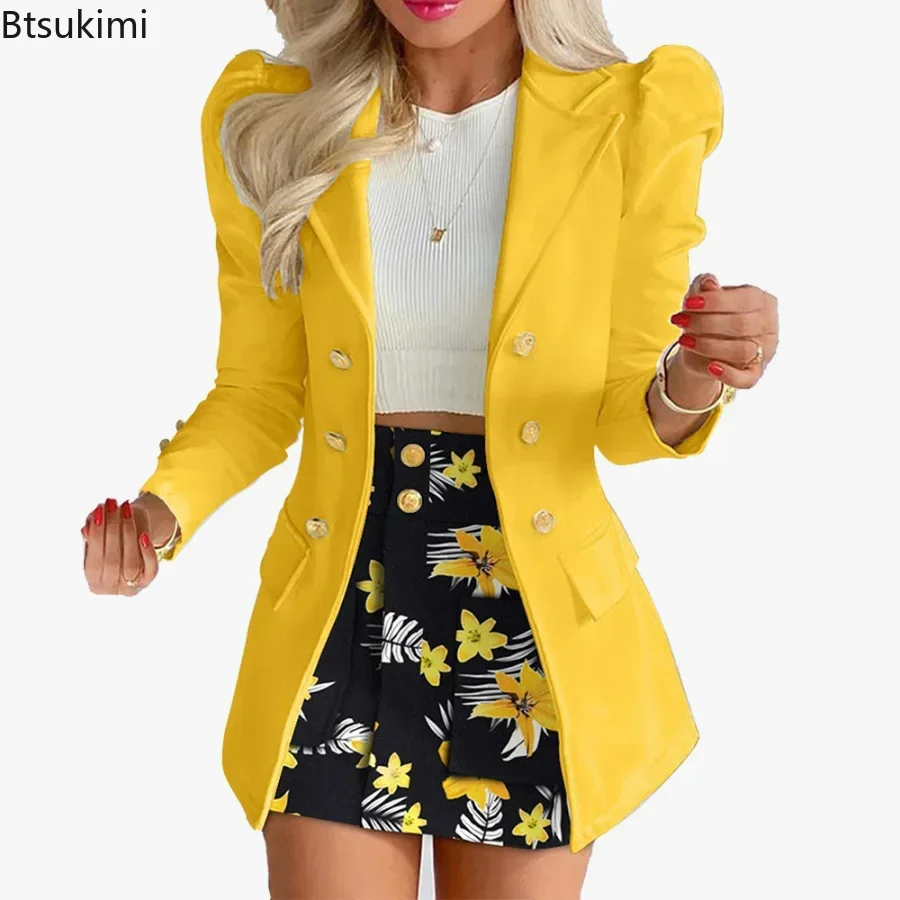 2024 Spring Summer Women\'s Casual Long Sleeve Jacket with Mini Skirt Two-piece Suit Tailleur Femme Blazer and Skit Dress Sets