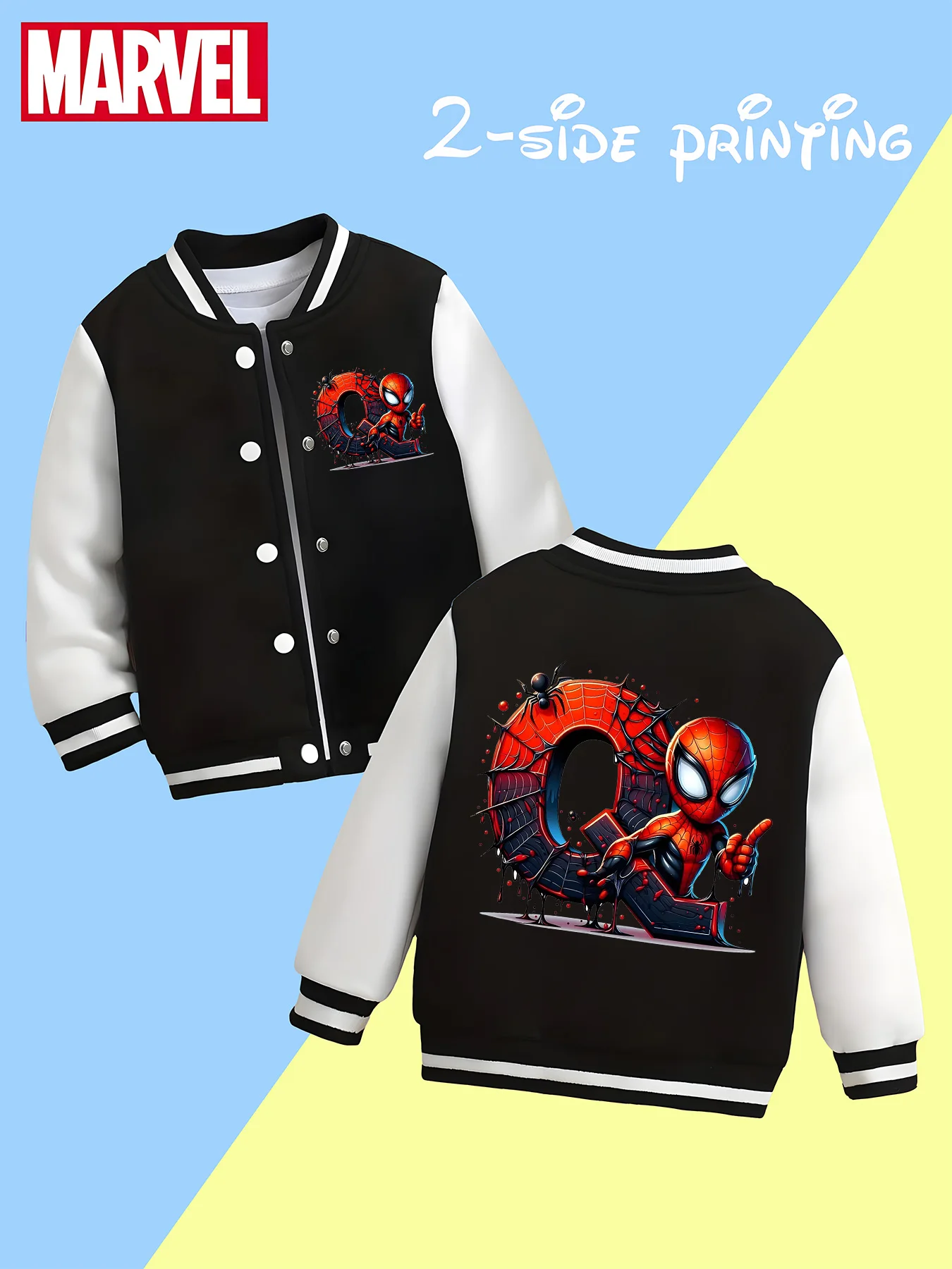 

MINISO Marvel Boys Baseball Jacket - Spider-Man Colorful Print, Durable Fabric, Children's Jacket