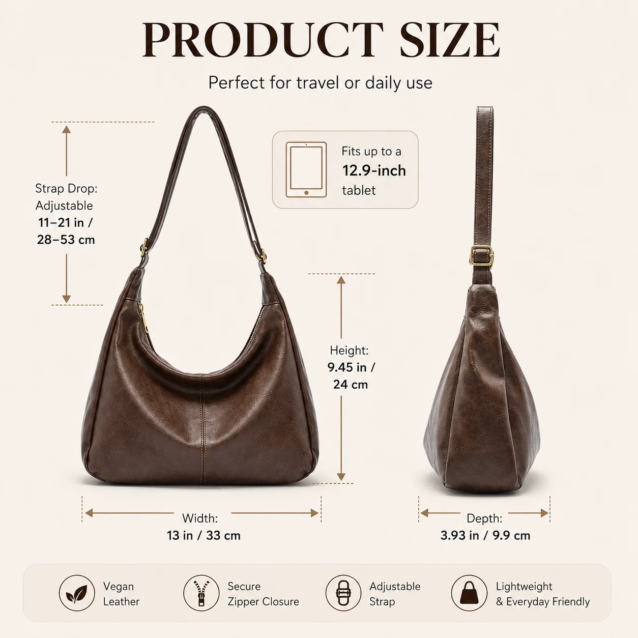 Verstellbare Hobo-Tasche für D – Hobo Bag Slouchy Bewertung und Preis