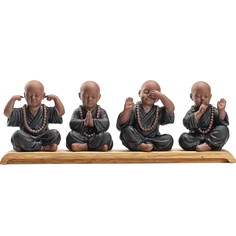 

Black pottery purple sand four not small monk ornaments Ceramic crafts Zen home living room bedroom tea room Statue