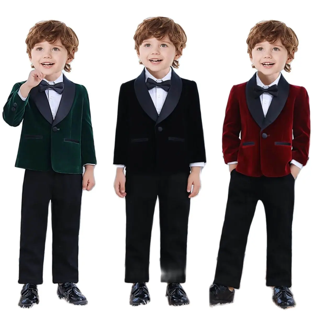 Children Formal Jacket Pants Bowtie 3PCS Photograph Suit Kids 1Year Birthday Party Dress Boys Wedding Performance Evening Set