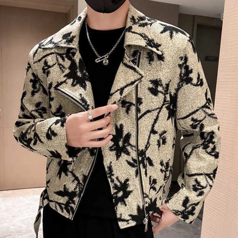 Winter Thickened Bomber Jacket Men Streetwear Flower Print Men Jacket Vintage Lapel Jacket Outwear Versatile Ropa De Hombre