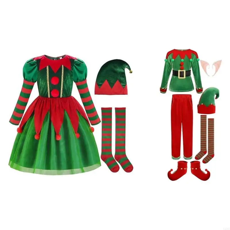 

Y3NE Childrens Christmas Elf Outfit Stretchable Fabric Quick Dress Festive Celebration Attire Christmas Cosplay Dress for Kid