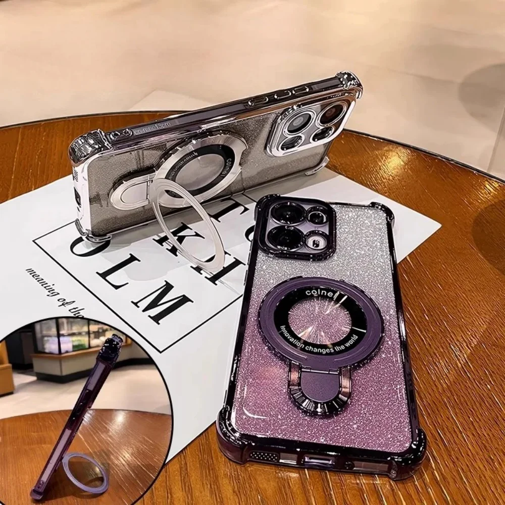 Casing Ponsel Untuk iPhone 17 16E 17 Air 15 14 13 12 11 Pro Max 16 Plus Braket Magnetik Serbuk Kilat Anti Jatuh Silikon Lembut