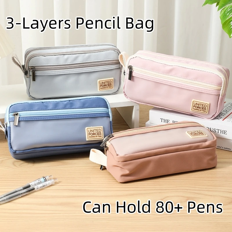 

Pencil Case Large Capacity Pencil Pouch 3 Layers Zipper Pen Bag Office Stationery Organizer Simple Sturdy Transparent Pencil Bag