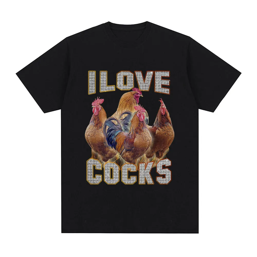 I Love Cocks Funny Roosters Meme T Shirt Chicken Lovers Short Sleeve T-shirt Men Women 100% Cotton Oversized T Shirts Streetwear