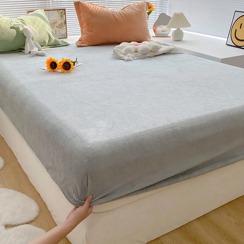 

Winter Flannel Fitted Sheet and Pillowcase 3pcs Bedding Set Home Textiles Double Bedspread Elastic Mattress Cover Bed Linens Set