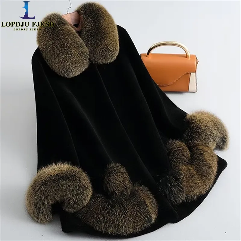 Faux Mink Fur Coat for Women,Covered Button Jacket,Faux Fox Fur Collar Outwear,Autumn and Winter,2025