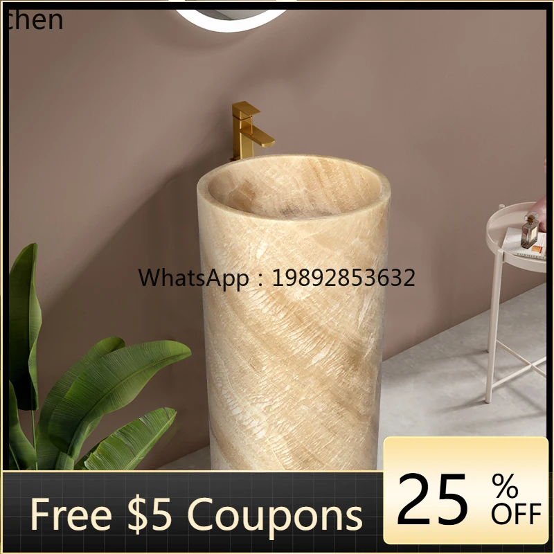 

column basin integrated floor-to-ceiling stone wash basin Chinese balcony natural marble vertical simple wash basin round