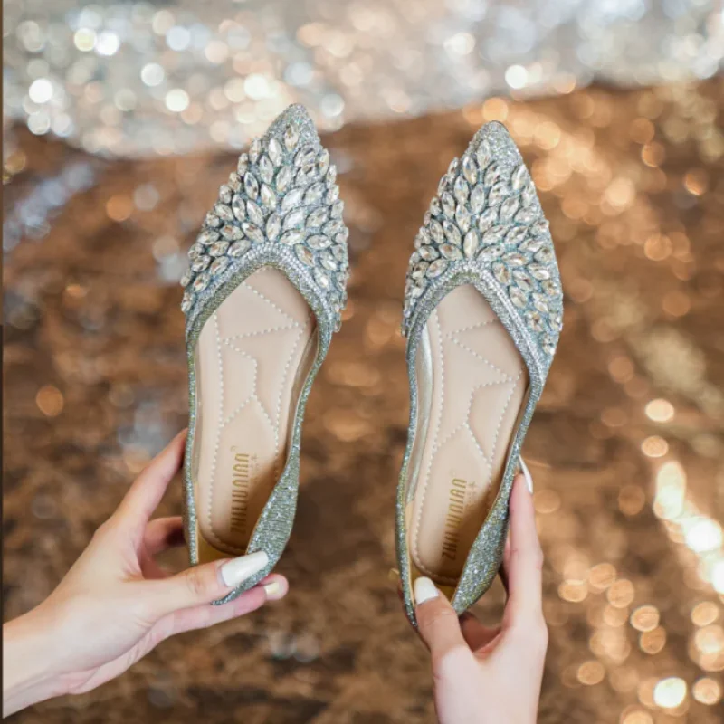 2024 Fashion Fairy Women Summer New Pointed Rhinestone Single Comfortable Loafers All Match Pearl Flat Calzado Mujer Loafers