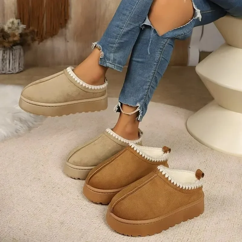Botas de nieve para mujer, de invierno, de lujo, con forro de cachemira, cálidas, con suela gruesa, sin tacón, con pelo, tipo zapatilla, zapatos de algodón, botas cálidas de cachemira.