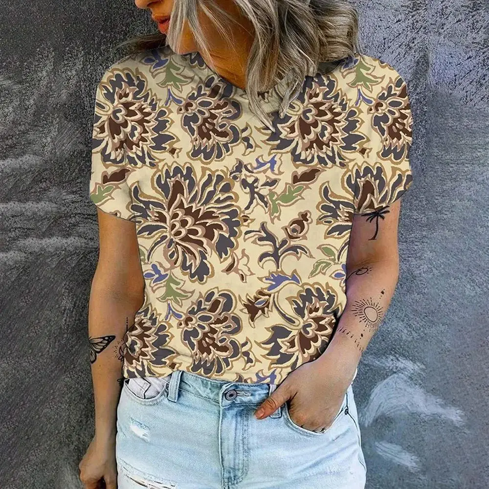 

Summer Quick-drying Retro Cashew Nut Pattern Printed Women's T-shirt Short-sleeved Fashion Popular Casual Comfortable Top