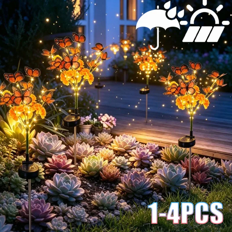 1-4pcs Solar Lavender Marigold Butterfly Stake Lights for Balcony Terrace Courtyard Home Outdoor Everyday Decorative Charm