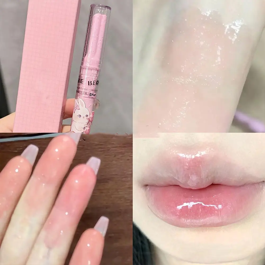 Impermeável claro lábio esmalte, flor, amor, geléia, maquiagem antiaderente, cosméticos transparentes, copo de batom, espelho, duradoura, t7m1, 3pcs por conjunto