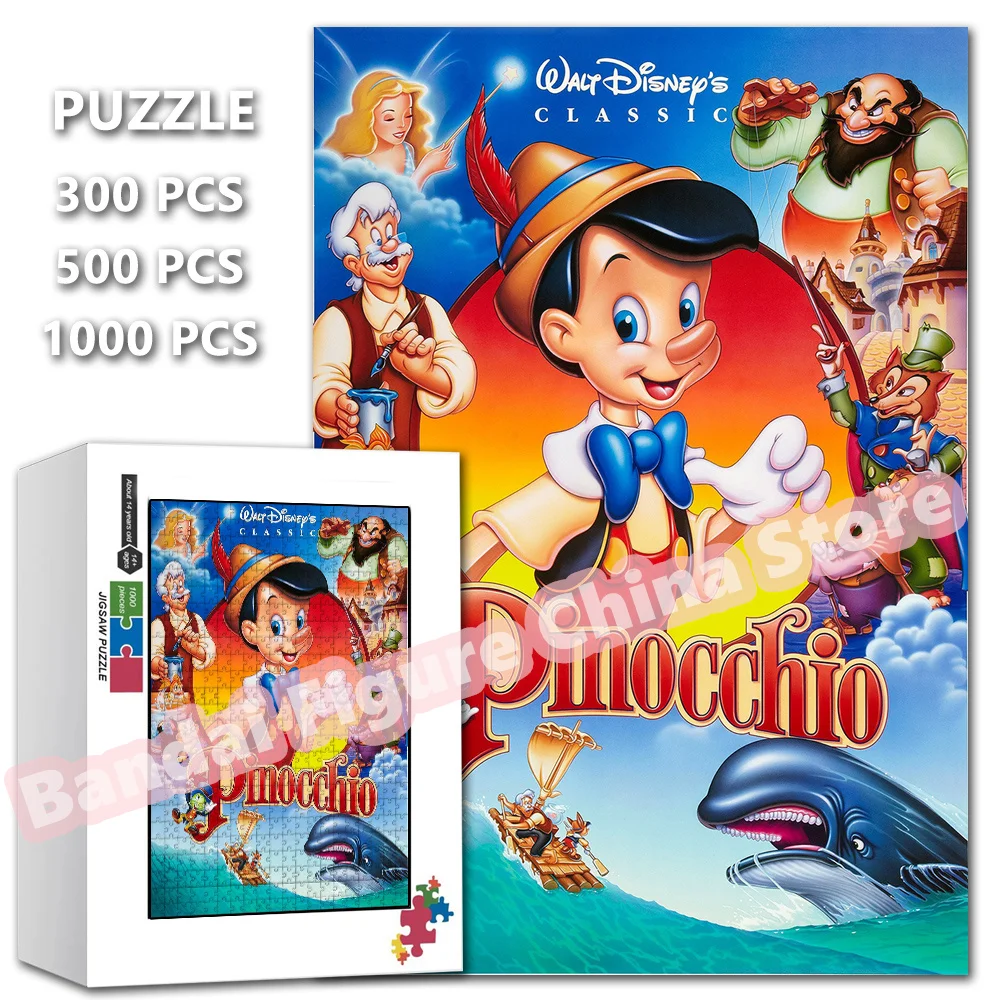 Pinocchio Puzzle Walt Disney Cartoon Print 300/500/1000 Pieces Animation Jigsaw Puzzles Kids Educational Toys Christmas Gifts