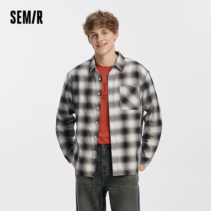 

Semir Men Cotton Flannel Plaid Long Sleeve Shirt Autumn Classic Versatile Man Clothing Casual Shirts