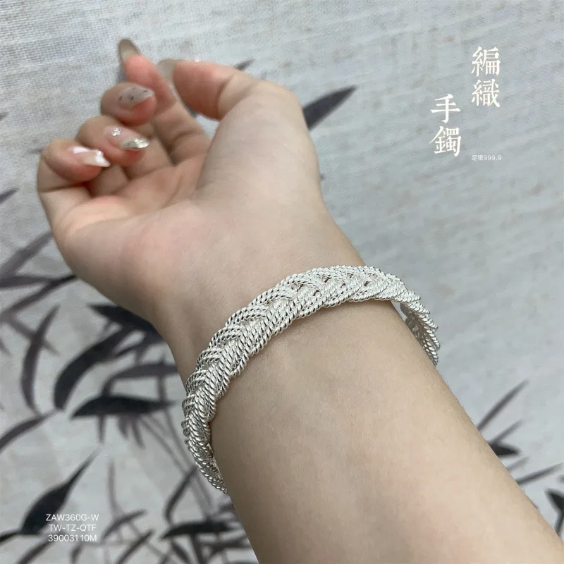 999.9 Color Multi-Line Twisted Hemp Woven Twist Open-End Sterling Silver Bracelet