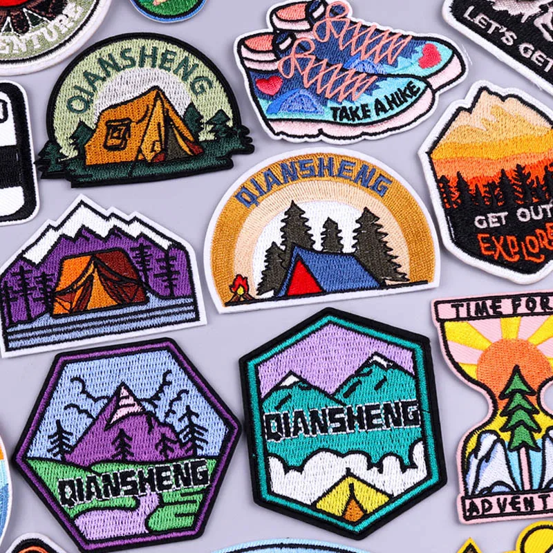 Camping Outdoor Embroidered Patches For Clothing Stickers Nature Travel Patch Iron On Patches On Clothes Fusible Patch Badge DIY